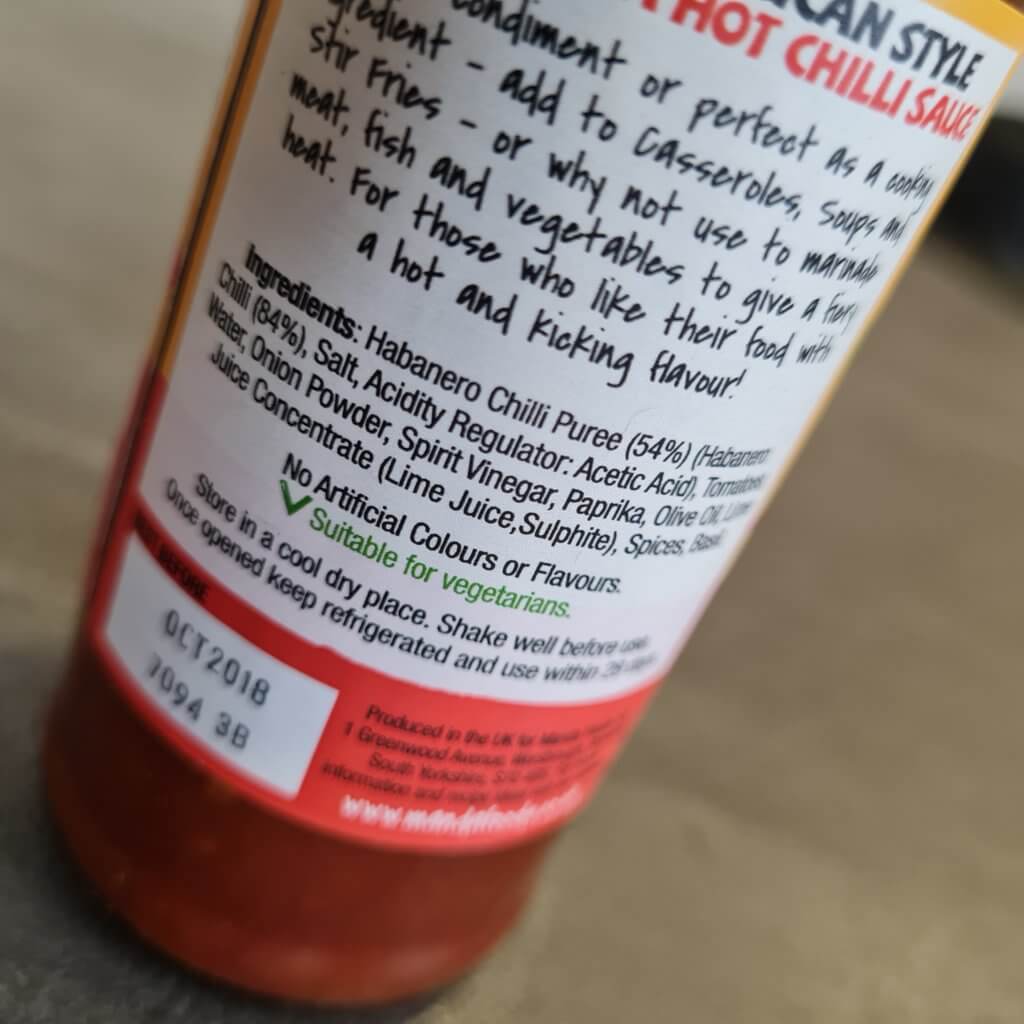 information on label of sauce bottle
