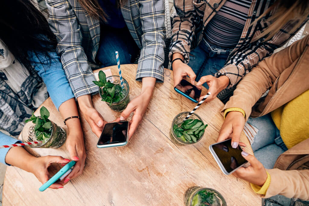 people using smartphones